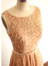 Beaded Dark Champagne Tulle Sheer Back Bling Bling Sexy Prom Dress
